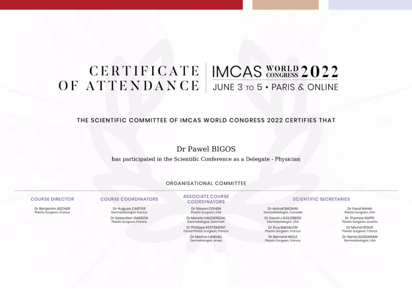 certificate IMCAS Strona 1